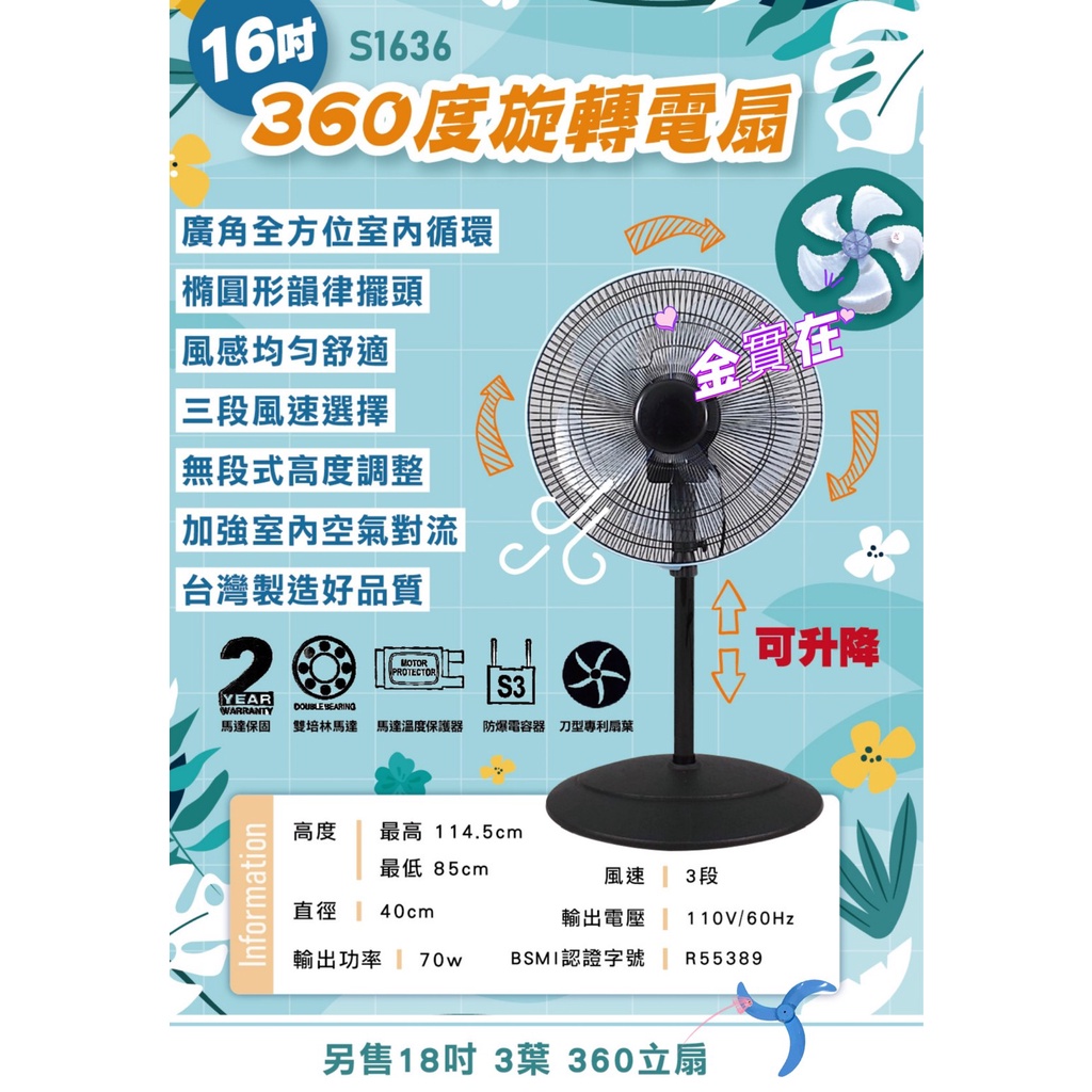 16吋360度旋轉電扇 冷氣房最愛 雙培林 保固2年 旋轉電扇 立扇 外旋式循環扇 電風扇 電扇 循環扇 電風扇 涼風扇