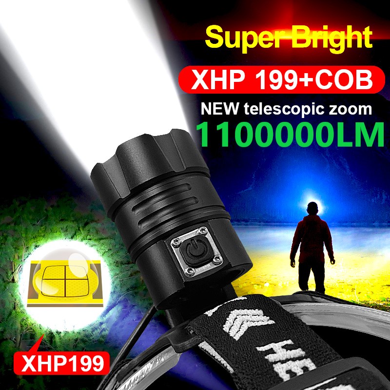 2022 最新 XHP199 最強大的 LED 頭燈 XHP160 USB XHP100 可充電頭燈 18650 頭燈X