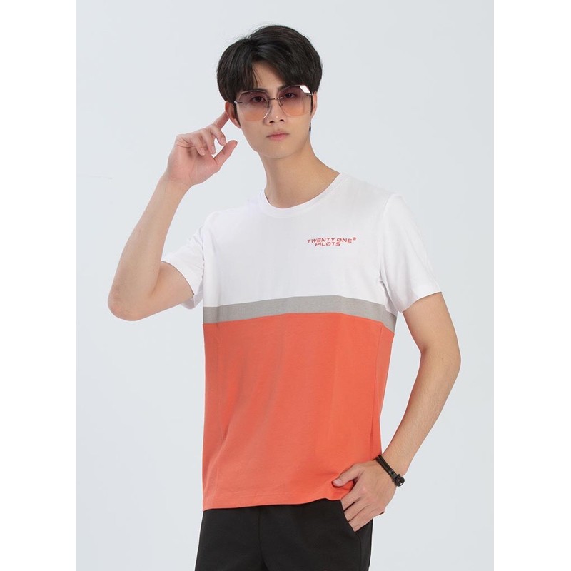 🦄GOES CLUB 男款⚡️ 韓版時尚背影印字拼布潮流個性T恤-2色（ 白灰藍 ）（ 白灰紅 ）