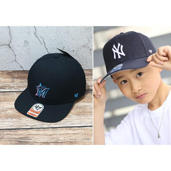 蝦拼殿 47brand 小童帽1歲半~5歲 MLB邁阿密 馬林魚基本款黑色 SNAPBACK 可調式棒球帽