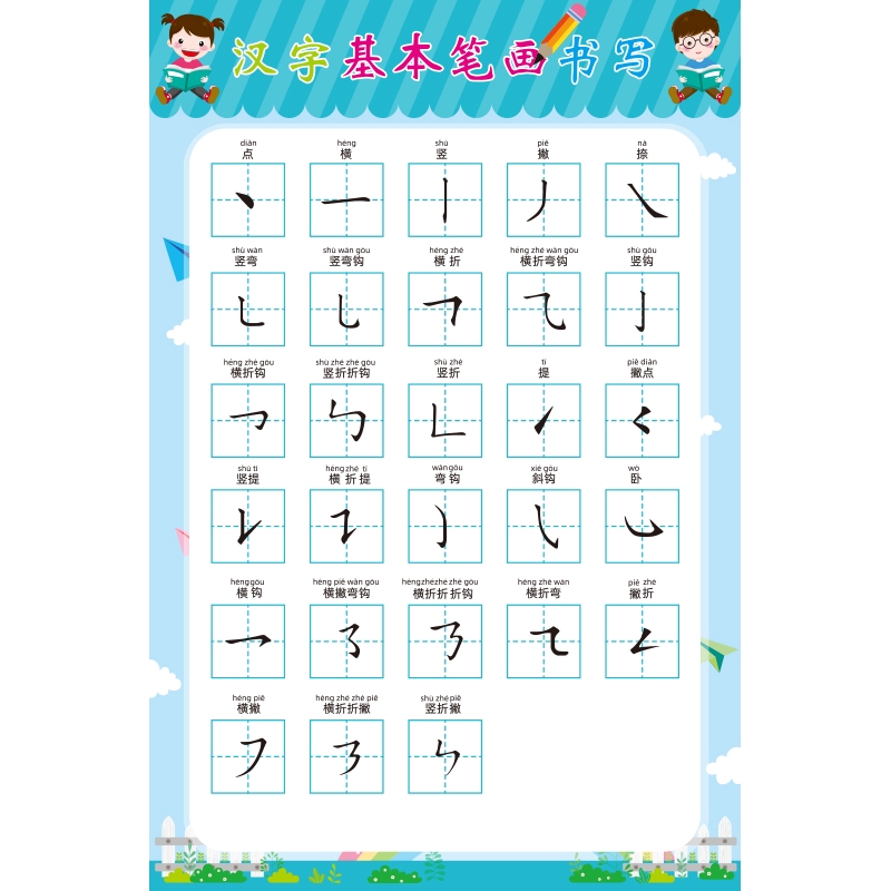 漢字基本筆畫書寫墻貼紙墻紙自粘學校教室布置班級文化墻裝飾小學牆貼