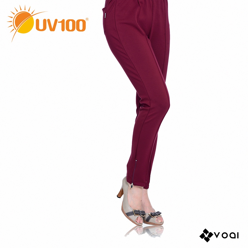 【UV100】防曬 高彈暖綿-拉鍊窄管機能褲-女(CA51610) VOAI