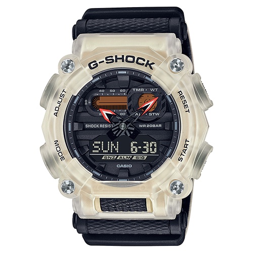 【CASIO】G-SHOCK 半透明街頭時尚大錶徑雙顯運動錶 橘色布質錶帶 GA-900TS-4A   台灣公司貨