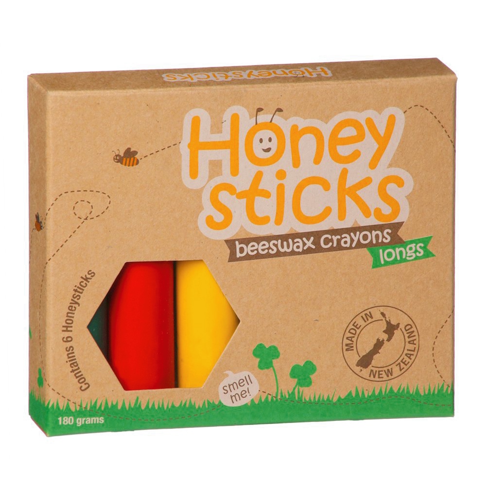 【Honey Sticks】純天然蜂蠟無毒蠟筆-3歲以上幼童適用(6色高胖型)