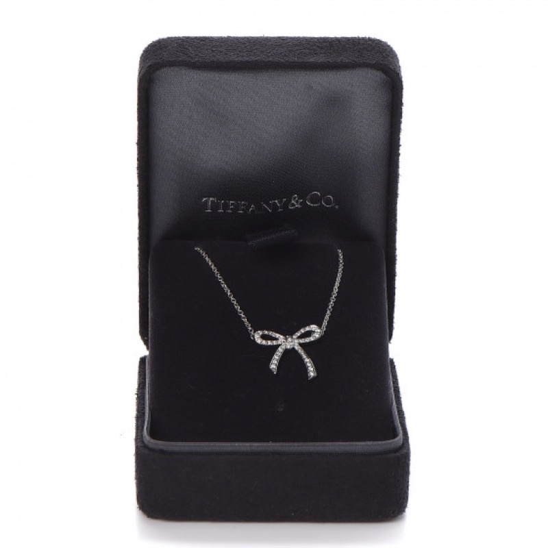 Tiffany &amp; Co 蒂芬妮 鉑金 鑽石 蝴蝶結 項鍊 Diamond Bow Pendant Necklace