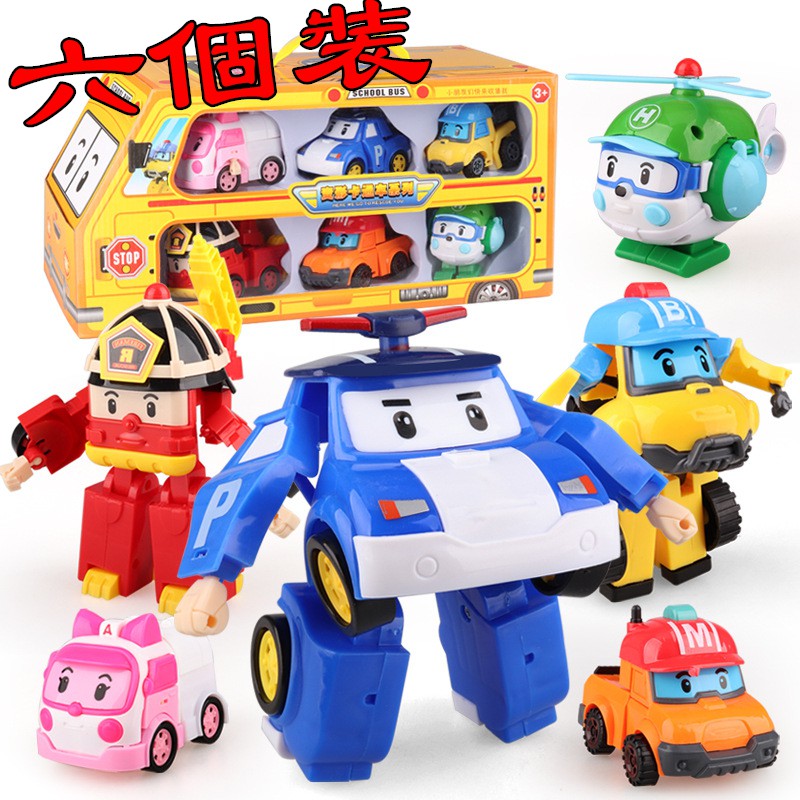 韓國Poli 6盒一套 變形機器人 波奇 馬克 波力 安寶 羅伊 赫利 聖誕 禮物 變身 變型 小朋友 玩具 車車