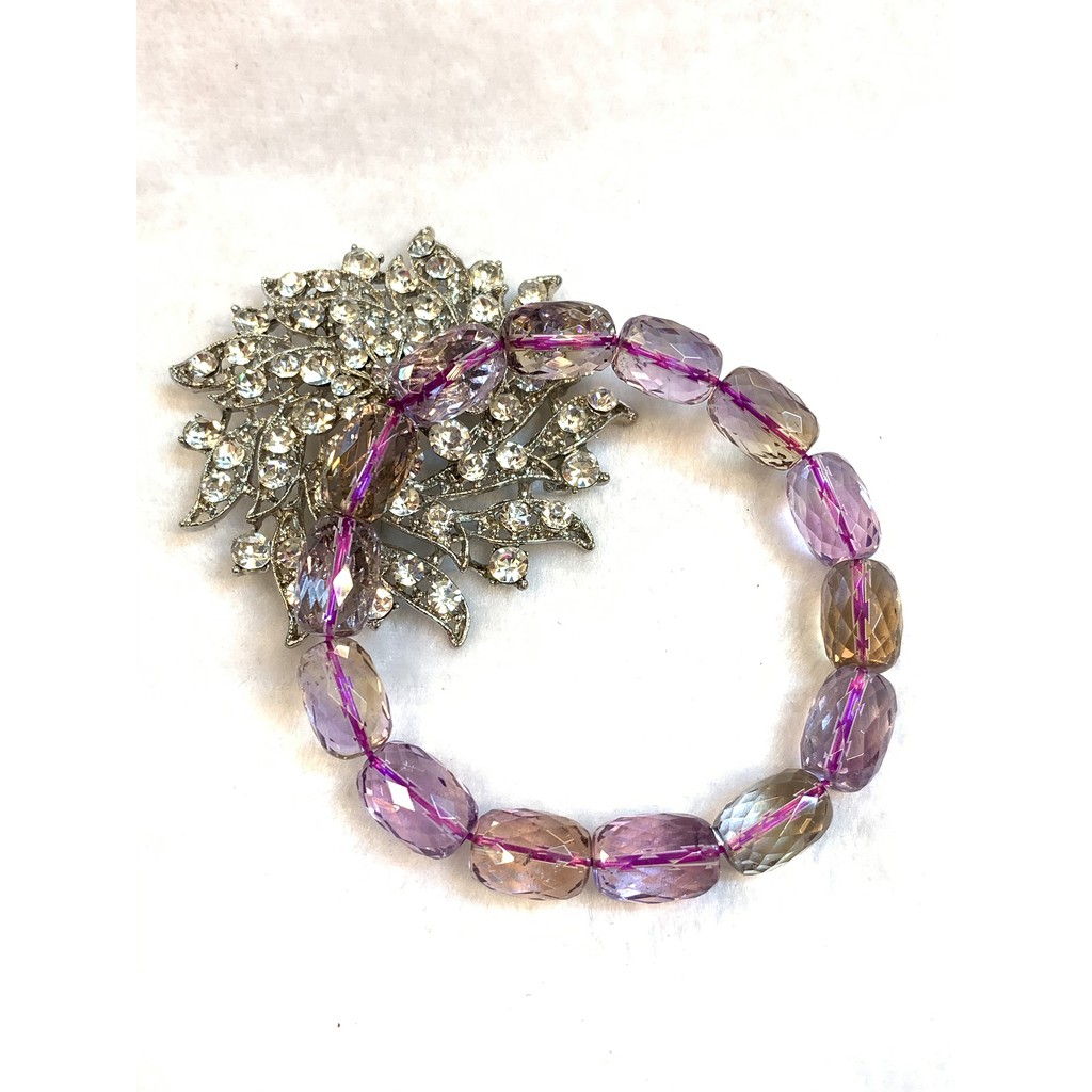 天然紫黃晶32鑽石切割面手鍊,14.5*9.8 mm (附珠寶玉石鑑定證書)