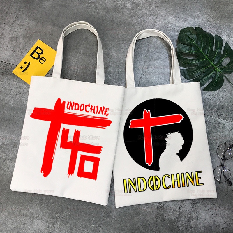 Indochine Pop Rock Wave 法國樂隊購物袋購物者購物黃麻袋旅行帆布袋