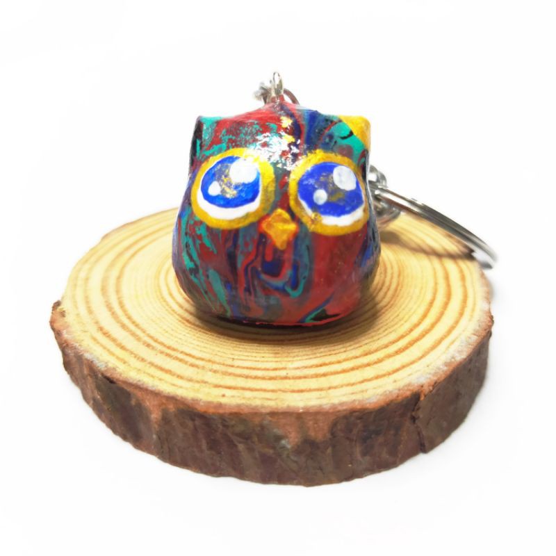 貓頭鷹 能量校準鑰匙圈（Q0014）彩繪 貓頭鷹 禮物 手作 手工藝品藝術 能量平衡