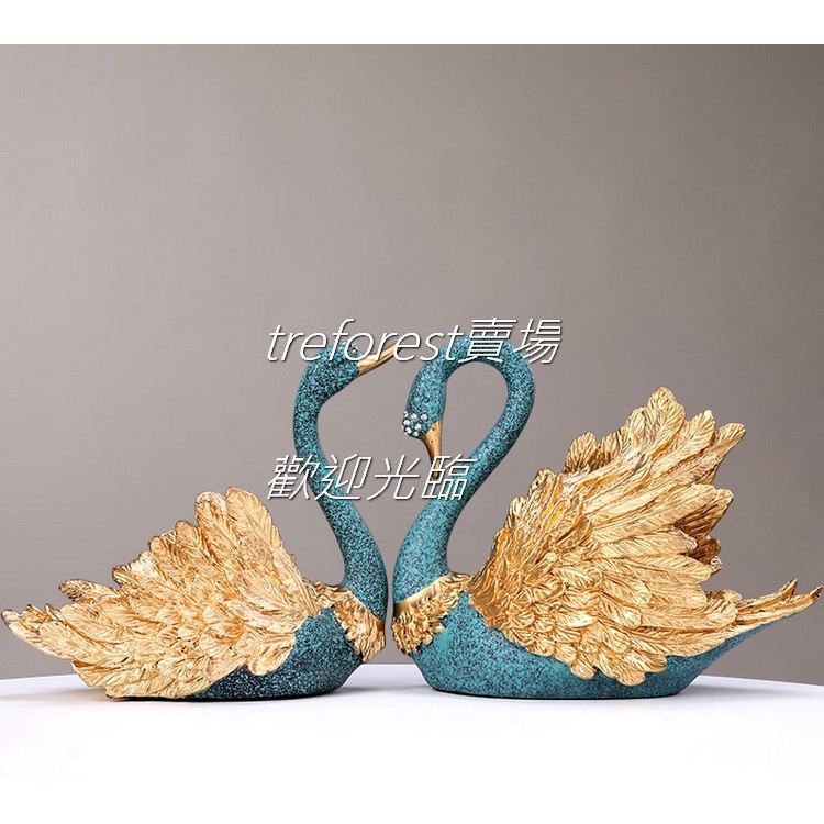 FHR8M 海洋藍情侶天鵝金色翅膀居家擺件結婚新婚禮物樹脂材質北歐簡約茶道配件擺飾古物藝術收藏