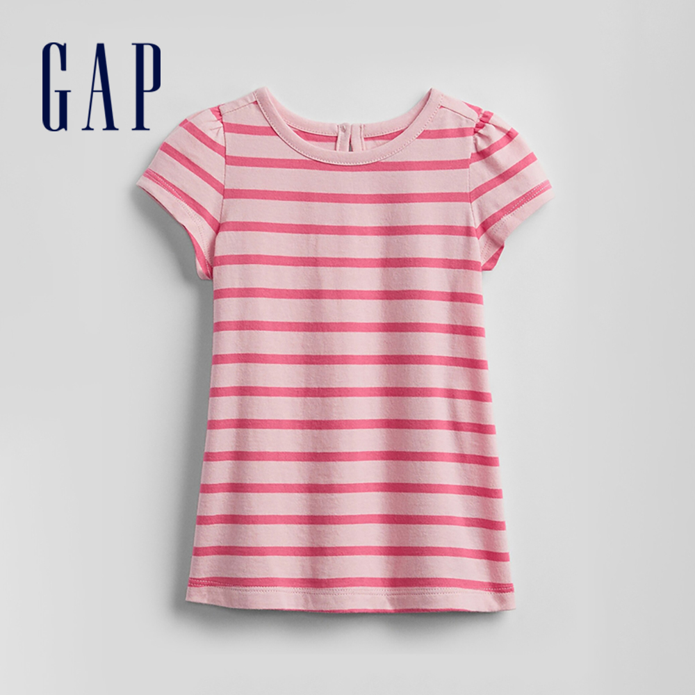 Gap 嬰兒裝 可愛印花圓領短袖洋裝-粉色條紋(687675)