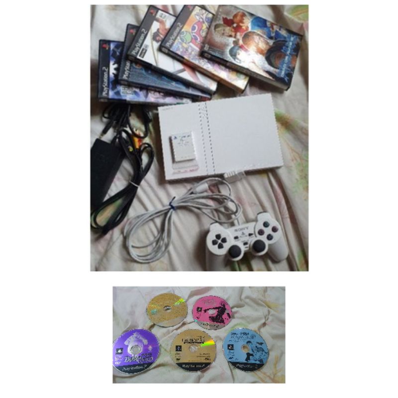 SONY PS2 白色薄機一組＋10份原版遊戲(5份裸片)