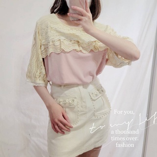 扉娜VINASHOP 中大尺碼 蕾絲衫 日系甜美重工蕾絲拼接上衣 M-2XL