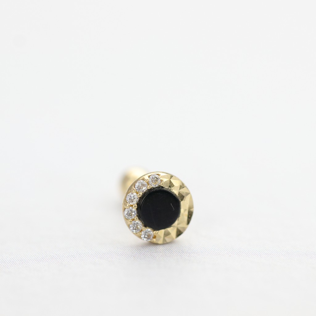 14K Onyx CZ Piercing 黑瑪瑙鑽鎖珠耳環 (單個)