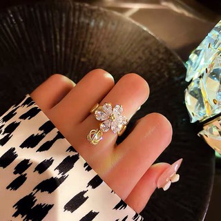 💐K'ai。韓國💐鑽石花朵 鑽石小花 垂墜珍珠幾何鏤空 戒指