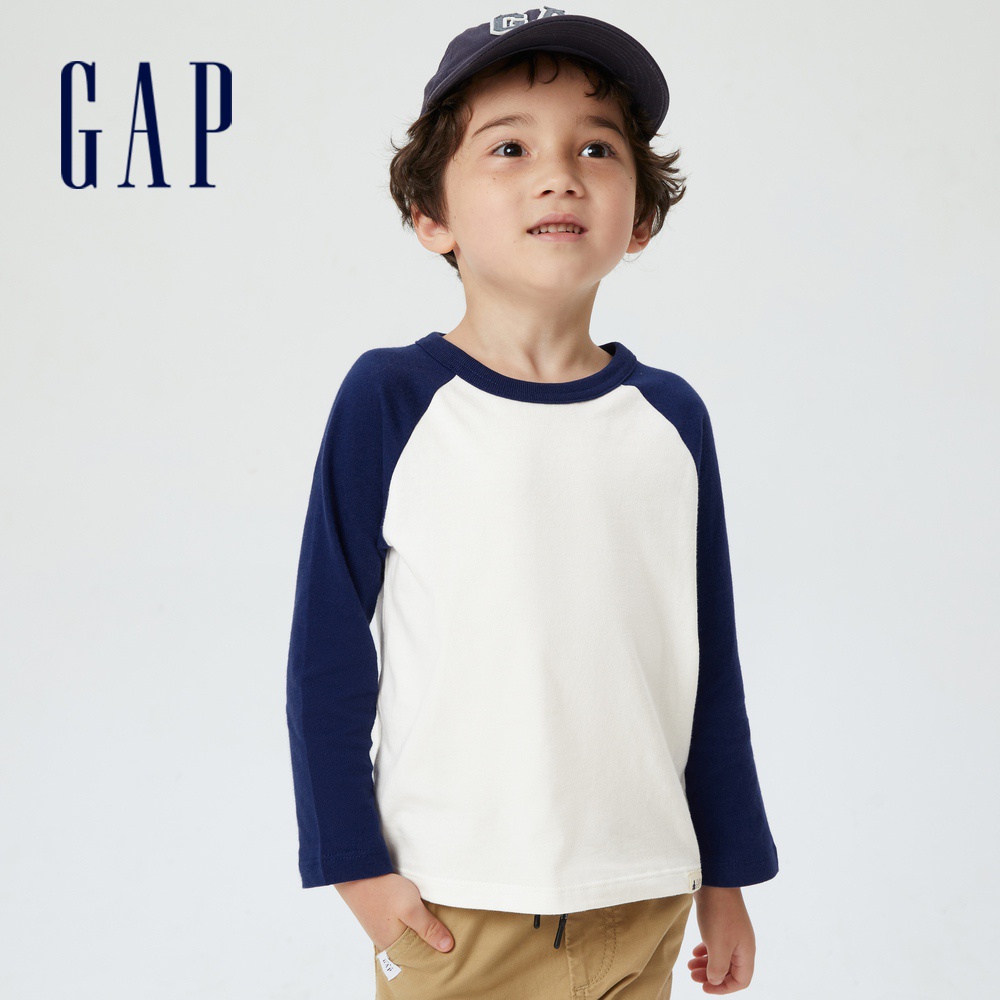 Gap 男幼童裝 純棉撞色長袖T恤 布萊納系列-藍白拼接(732795)