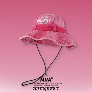 日本戶外工裝登山帽玫瑰粉色漁夫帽抽繩防曬帽