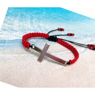 十字架手環◆十字架編織手環◆紅黑款◆十字架平安結手環◆福音小物◇純手作◆拉格斯