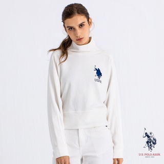 【U.S. POLO ASSN.】女款高領撞色印字短版上衣-白色 US POLO