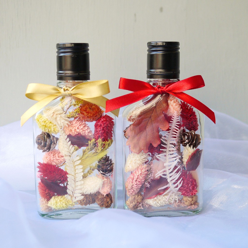 伊登花室 復古玻璃酒瓶 乾燥花 婚禮小物 瓶中花 酒瓶花 單個販售