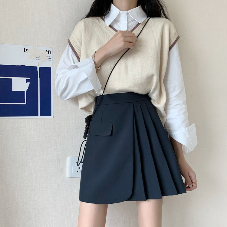 新款韓版高腰顯瘦a字裙百褶設計感短短裙女a字裙短裙裙子溫柔文青穿搭學生穿搭 蝦皮購物