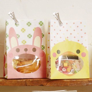 ☆╮Jessice 雜貨小鋪╭☆日本進口 黃小雞 橢圓型 開窗 立體 角底袋 食品 包裝紙袋 每款50入