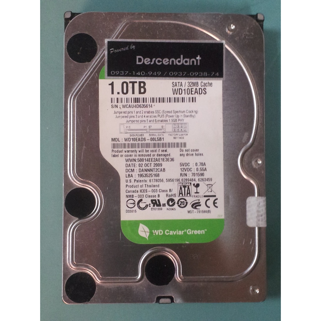 WD綠標 3.5吋 1TB(1000G) SATA硬碟 WD10EADS-00L5B1 A125 有壞軌