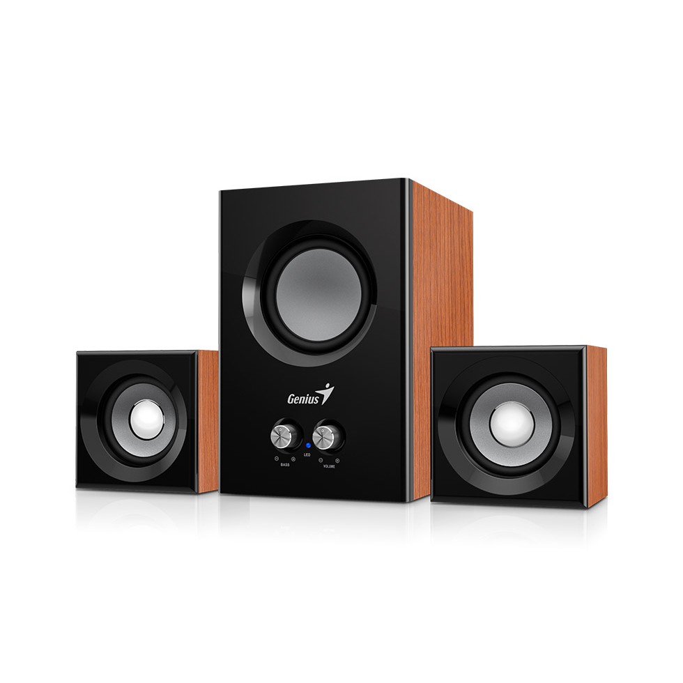 全新genius Sw 2 1 375 木色三件式木質音箱喇叭迷你劇院組音響內建低音擴大機可調整音量及低音 蝦皮購物