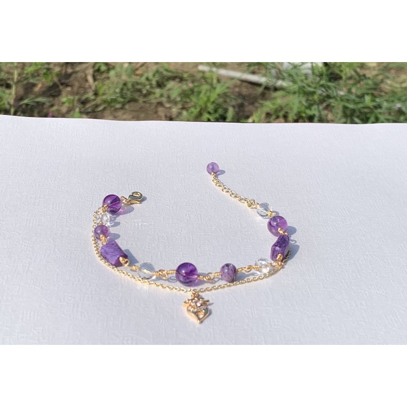 《小雛菊🌼》「紫龍戲珠」🌟 紫龍晶 / 紫水晶 /雙鏈金屬繞線手鍊