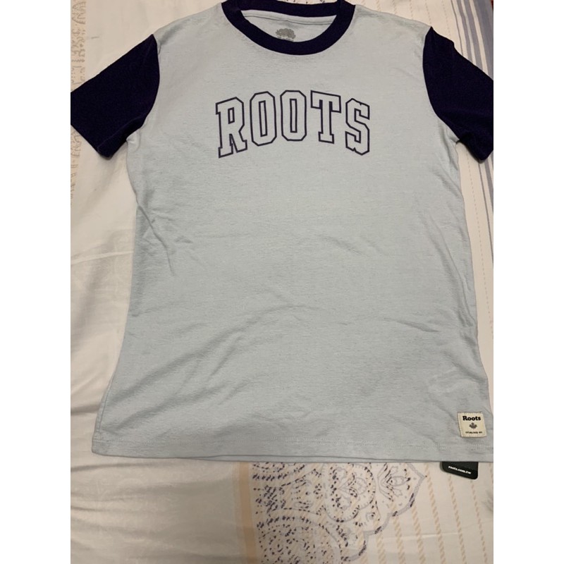 全新有吊牌 正品 roots 女大人 S 短袖 T桖 上衣 衣服 淺藍色 藍色