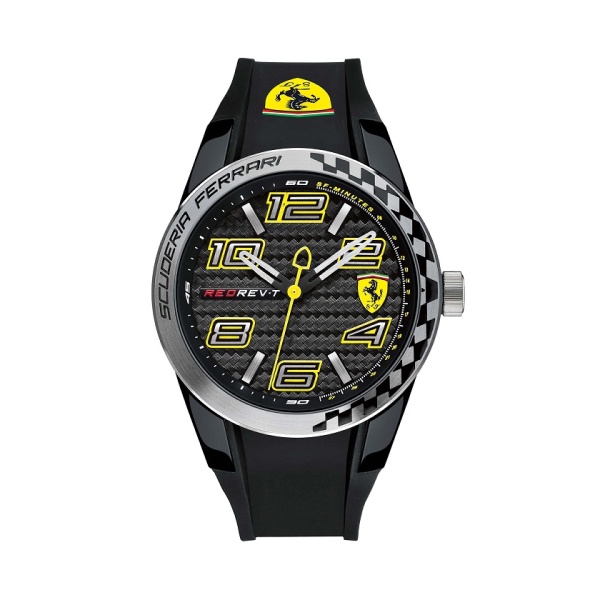 【Ferrari 法拉利】競速橡膠胎紋設計賽車腕錶-低調黃/FA0830337/台灣總代理公司貨享兩年保固