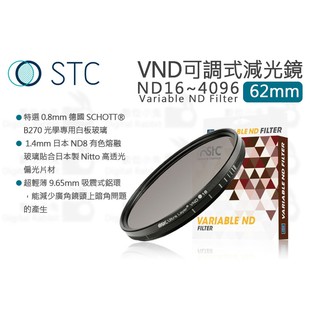 數位小兔【STC VND 可調式 減光鏡 62mm ND16~4096】