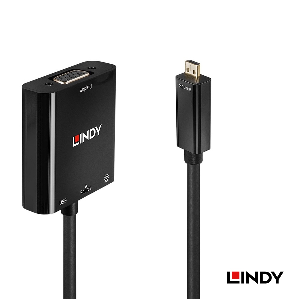 LINDY 林帝 主動式 MICRO HDMI (TYPE-D) TO VGA &amp; 音源轉接器 (38287)