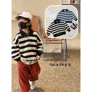 出清TWO KiDS 童裝 220544 -現貨日系風復古車標翻領條紋衛衣 長袖上衣 小童 中大童 女童 兒童