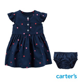 新品現貨 ✈美國進口 Carter’s 卡特 女童裝 女寶裝 短袖小洋裝 + 荷葉包屁褲＊外出套裝二件組﹣深藍心情