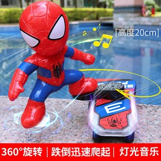 抖音同款漫威英雄Marvel復仇者聯盟4蜘蛛人彼得·班傑明.特技翻滾燈光音樂滑板車玩具.遙控可控制360度旋轉