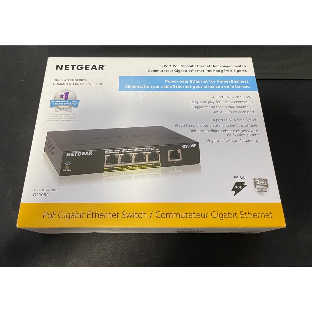 自售 netgear gs305p poe GIGA高速 PoE供電 網路交換器