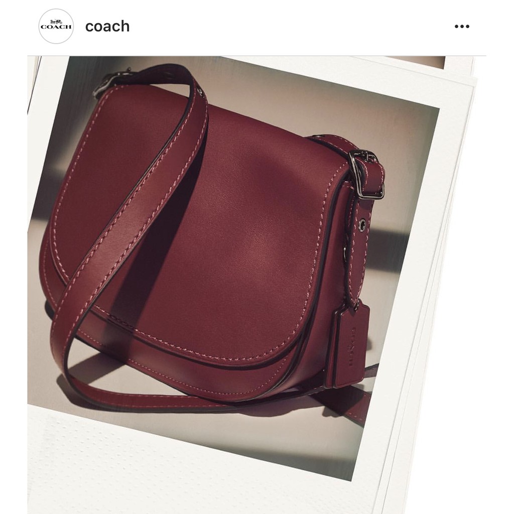 （二手）專櫃品牌 COACH 掀蓋式 真皮 牛皮 斜背 馬鞍包 酒紅色 正品 肩背 側背 隨身小包