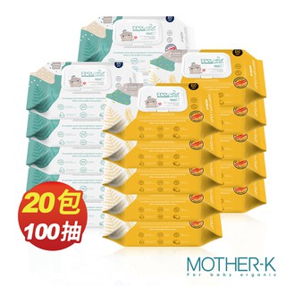 韓國MOTHER-K 自然純淨嬰幼兒濕紙巾-掀蓋柔花100抽【20包組/箱購/厚款】