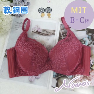 【露娜斯Nunas】窒愛玫瑰。軟鋼圈吸濕排汗涼感集中爆乳高脅邊 B-C杯 機能內衣 U318 臺灣製 胭脂紅