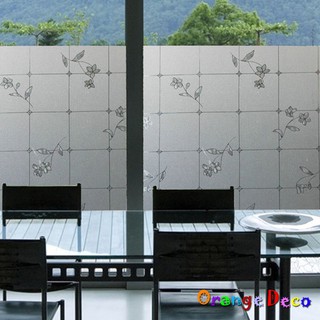 【橘果設計】方格花卉 靜電玻璃貼 45*200CM 防曬抗熱 無膠設計 磨砂玻璃貼 可重覆使用 桌布