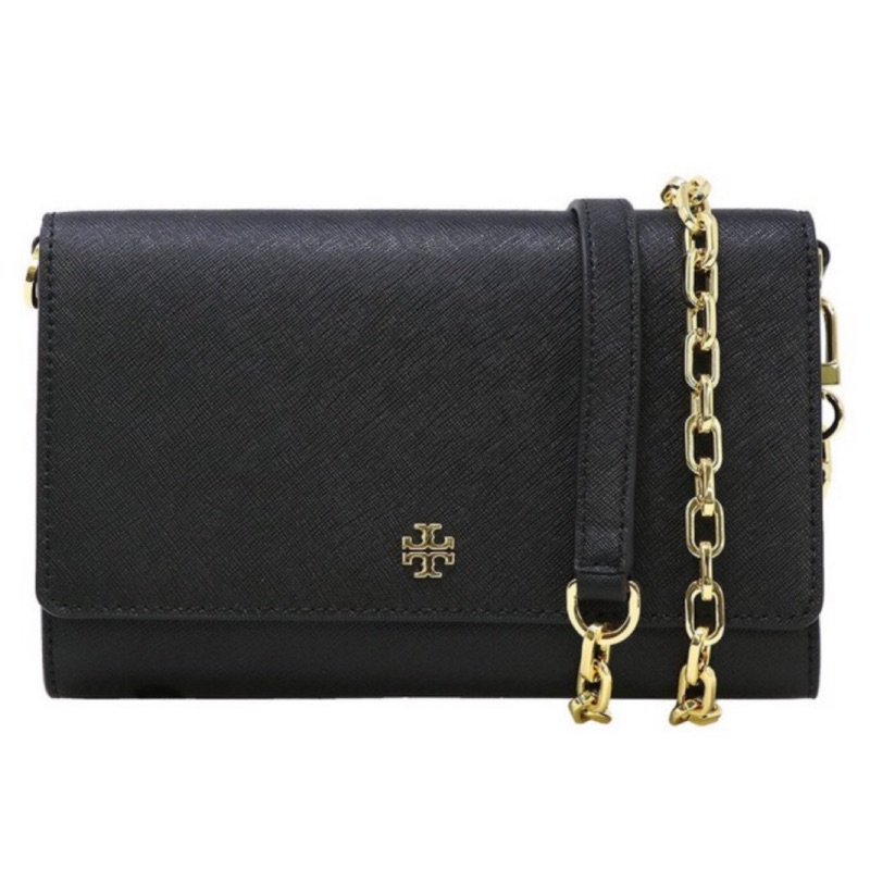 【TORY BURCH】黑色LOGO防刮皮革WOC皮夾/斜背包