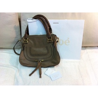 真品 Chloe 中型小牛皮肩真品小牛皮雙把 馬鞍包 手提/斜背 Marcie Bag(中)