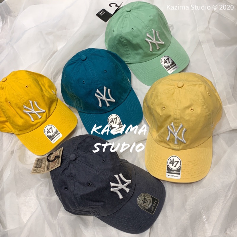 Kazima｜現貨 47 Brand 洋基帽 NY帽 老帽 帽子 彎帽 棒球帽 藍綠色 黃色 水洗灰 綠 球隊帽