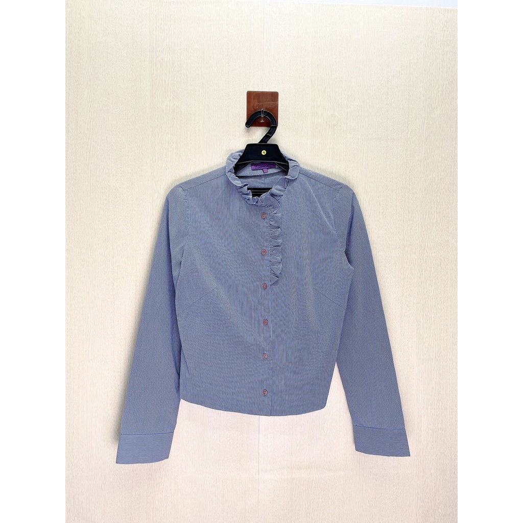 Donna Hsu 六藝設計師品牌 藍色荷葉領條紋襯衫