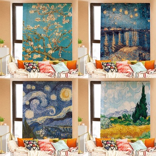 ins油畫窗簾梵高星空居家裝飾門簾魔術貼簡易窗簾免打孔短小簾子魔術貼窗簾 魔鬼氈窗簾 免打孔 防曬 遮光隔熱