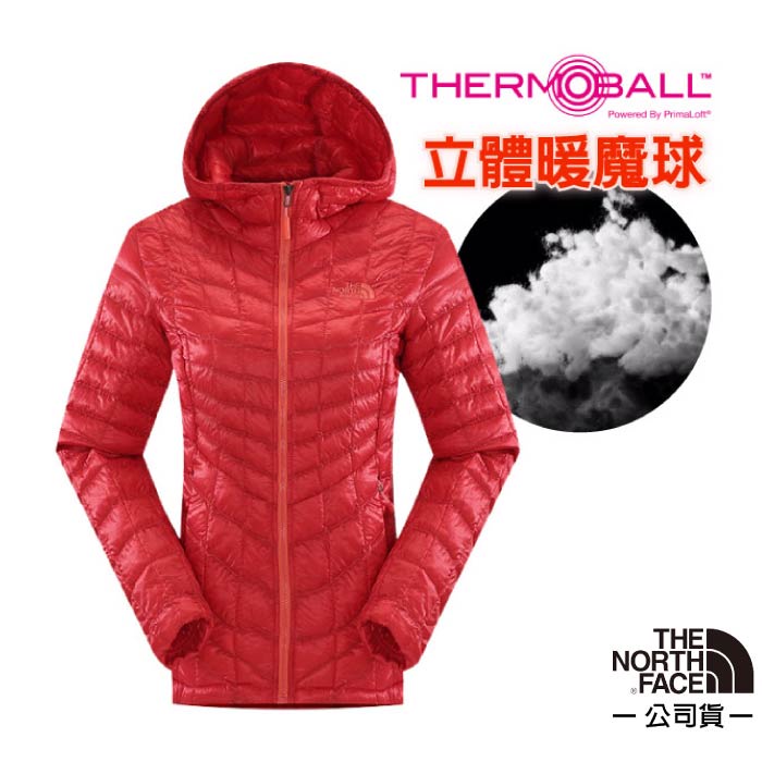 【美國 The North Face】女 PrimaLoft 超輕量暖魔球保暖連帽外套 CUD4-X79 瓜紅 DV