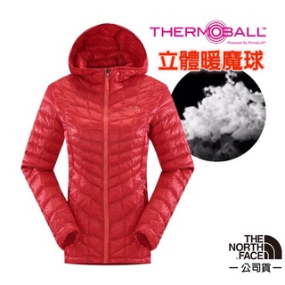 【美國 The North Face】女 PrimaLoft 超輕量暖魔球保暖連帽外套 CUD4-X79 瓜紅 DV