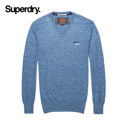 英国Superdry极度乾燥男士针織衫 V領男士針織衫刺繡logo-M-藍