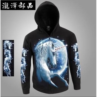 瀧澤部品 TAKIZAWA 純棉開襟帽T外套 獨角獸動物 帽T 外套 防寒 運動 美式機車 哈雷 潮T 刷毛保暖 連帽